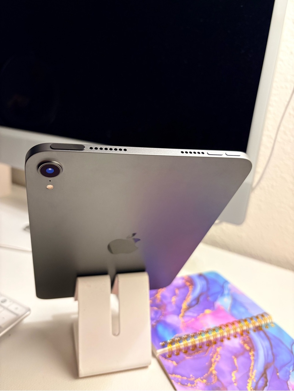 Apple Tablet Stand Display in Space Gray with White Stand